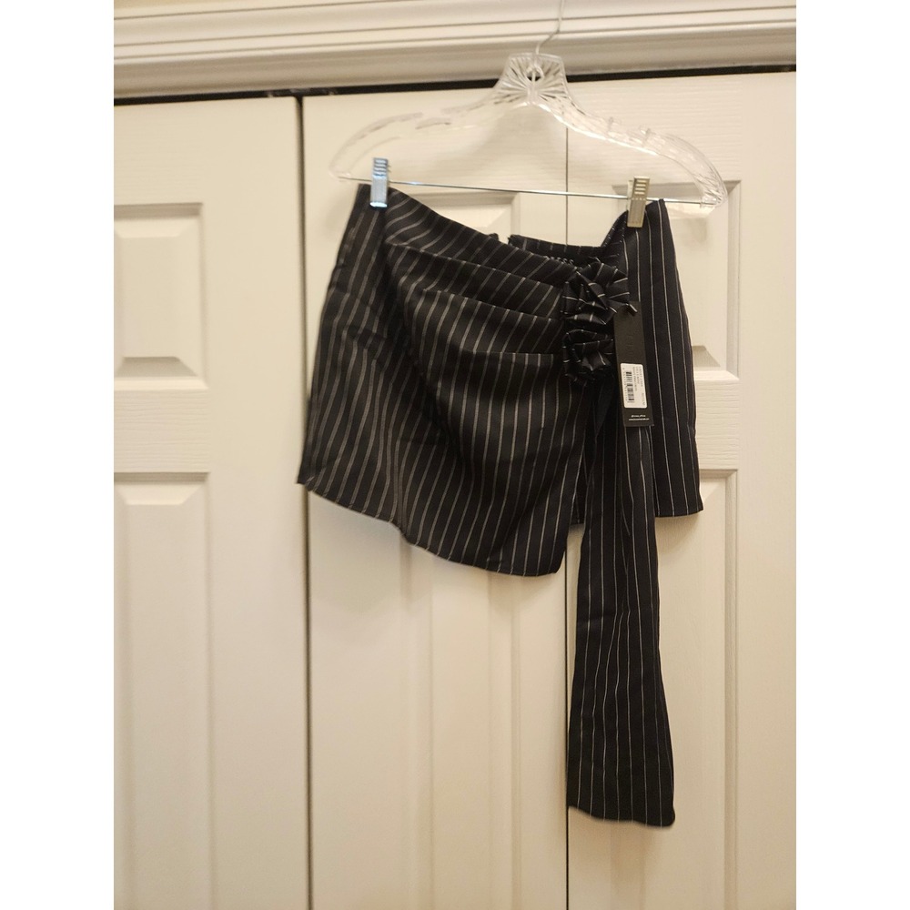 Lioness Hills Mini Skirt Navy Pinstripe Wrap Rosette Detail LSS87-2304 Autumn